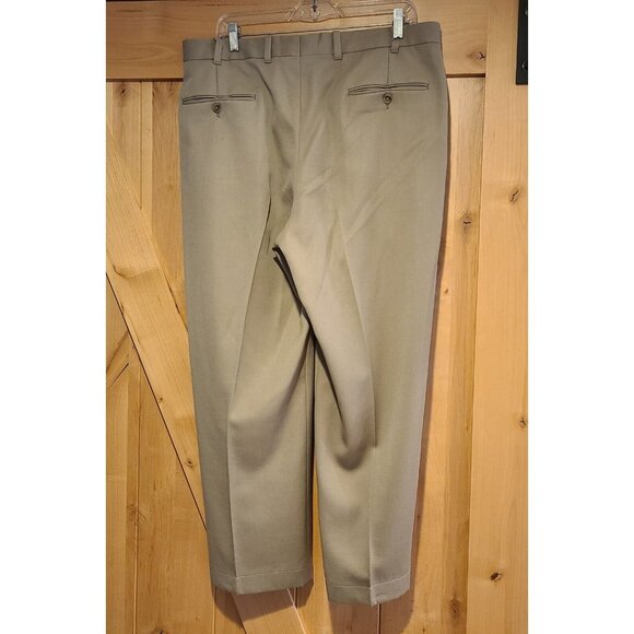 LL Bean Wool Pants Dress Trousers Mens 36x28 Taupe Brown Straight Pleated Canada - Picture 2 of 13